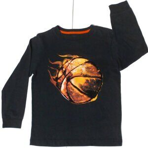 OLD NAVY Black Long Sleeve T-Shirt Boy's Small (6-7) with Flaming Basketball